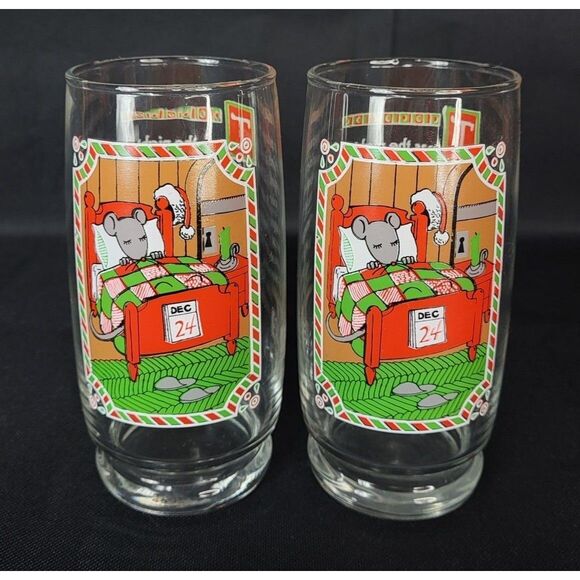 Vintage 80s Pepsi "Twas The Night Before Christmas" Mouse Drinking Glasses - Picture 1 of 8